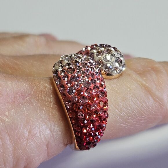 Gold Tone Swarovski Louise Pink Clear Crystal Ring Size 7 - Picture 6 of 14